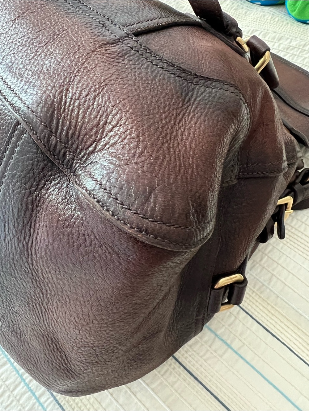Prada Brown Pebbled Leather Top-Handle/Shoulder Bag/Tote with Gold Hardware - Picture 14 of 16